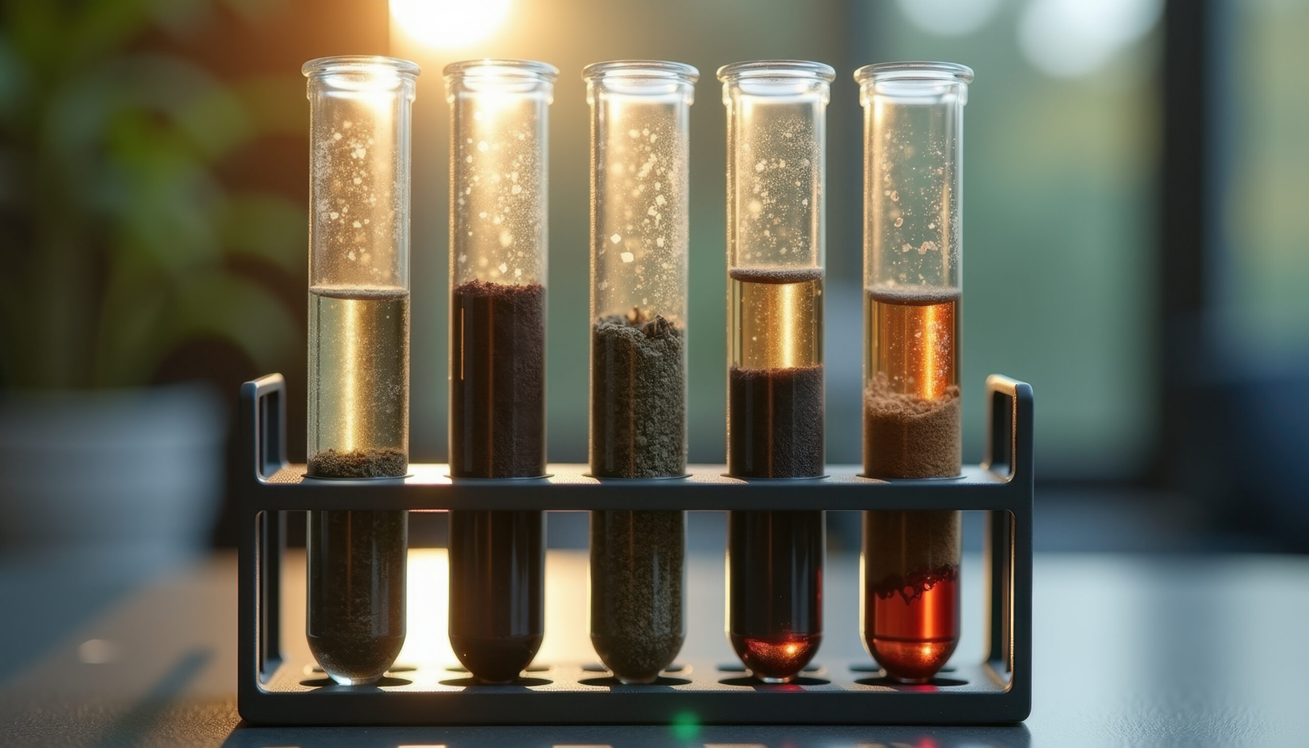 Test Tubes with Soil Samples in Sunlight Test Tubes with Soil Samples in Sunlight